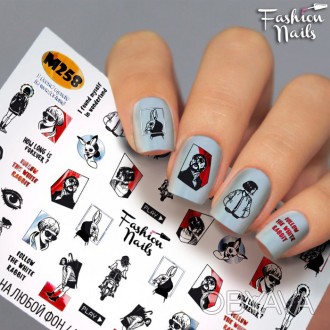 Слайдер-дизайн Fashion nails - наклейка на ногти - надписи, люди, заяц арт.M258
. . фото 1