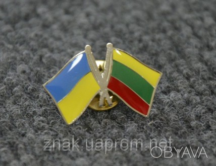 Значок Флаги Украины и Литвы , металлический, крепление бабочка.
Размер значка . . фото 1