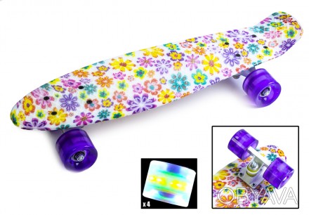Ультра-модный Penny Board "Violet Flowers" с фиолетовыми колесами - лучший выбор. . фото 1