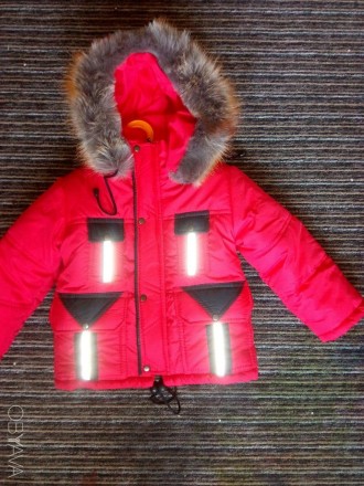 Куртка зимняя, детская, новая, красного цвета. Р-р 30 (110см) Имеются светоотраж. . фото 2