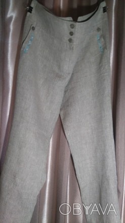 Продам абсолютно новые оригинальные брюки из натурального льна, бежевого цвета ф. . фото 1