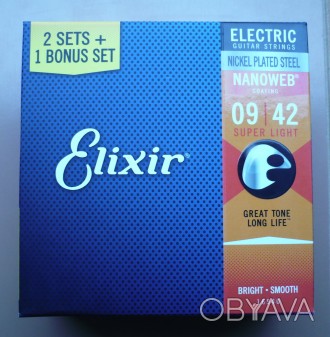 Elixir (USA) струны для электрогитары 
Elixir Nanoweb. Калибр: 9-42. Цена 1 сет. . фото 1