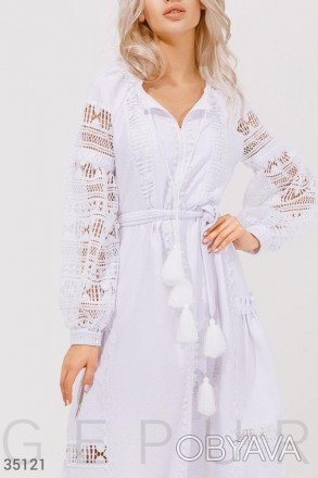 Доступные размеры: s, m Платье белого цвета с этническом стиле с изящной вышивко. . фото 1