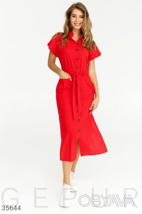 Доступные размеры: s, m, l Платье из льняной ткани красного цвета. Отложной воро. . фото 1