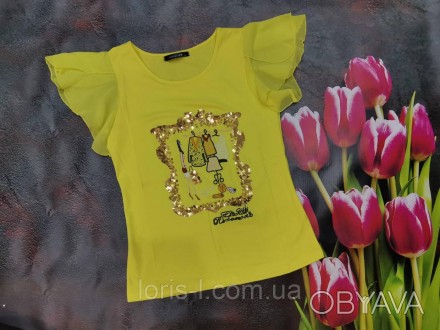 Стильные молодежные футболки с рукавом крылом с шифона 
Цвет пудра и лимон
Разме. . фото 1