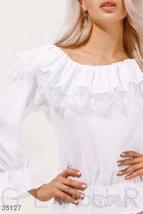 Доступные размеры: s, m, l Эффектная блуза белого цвета, украшенная утонченным к. . фото 1