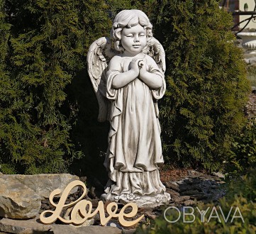 Фигура Ангел молящийся – оригинальная садовая статуя ангела в бежевом цвете стан. . фото 1