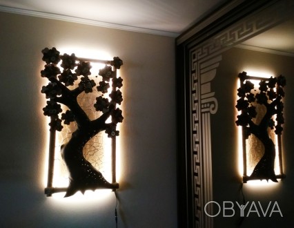 Панно светильник на стену Дерево, авторская ручная работа. Рама сделана из натур. . фото 1