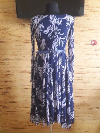 Платье миди синее с ландышами и длинным рукавом ZARINA - размер на бирке L, плат. . фото 2
