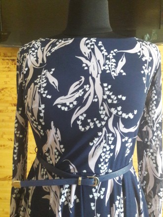 Платье миди синее с ландышами и длинным рукавом ZARINA - размер на бирке L, плат. . фото 4