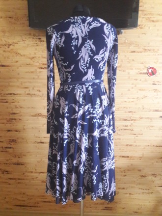 Платье миди синее с ландышами и длинным рукавом ZARINA - размер на бирке L, плат. . фото 6