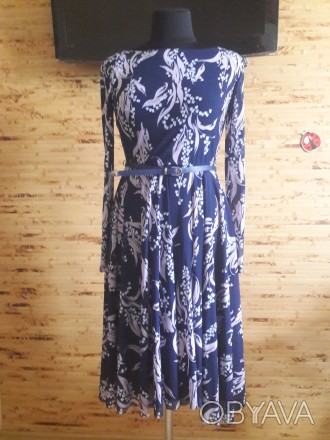 Платье миди синее с ландышами и длинным рукавом ZARINA - размер на бирке L, плат. . фото 1