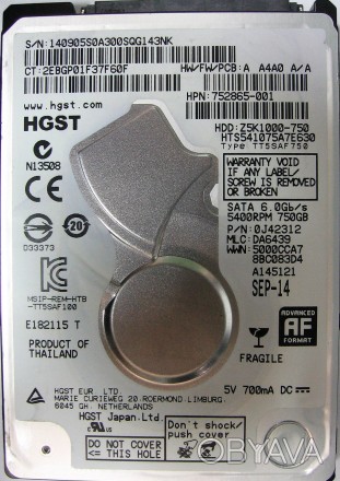 Жесткий диск для ноутбука 750GB 5400rpm 32MB SATA III 2.5" Slim Hitachi (HGST) T. . фото 1