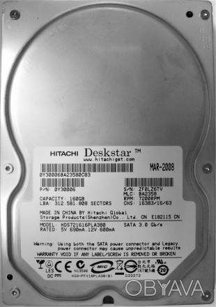 Жесткий диск для компьютера 160GB 7200rpm 8MB SATA II 3.5" Hitachi Deskstar 7K16. . фото 1