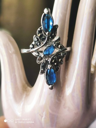 Нежные кольца с 17.5,18.5,19 размер,из черненого серебра,(без пробы)камни -синие. . фото 9