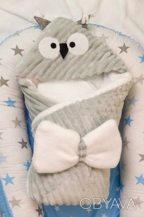  Конверт-одеяло (100х80см) для малышей с апликацией в виде мордочки зайки с
	ушк. . фото 1