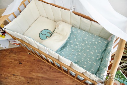Стильный комплект в кроватку, выполнен из натурального 100% льна и хлопка.
	Борт. . фото 1