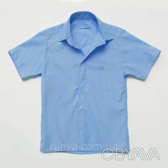 Рубашка синяя для мальчика с коротким рукавом Classic. Рубашка выполнены из высо. . фото 1