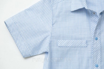 Рубашка в полоску подростковая для мальчика с коротким рукавом. Рубашка выполнен. . фото 5