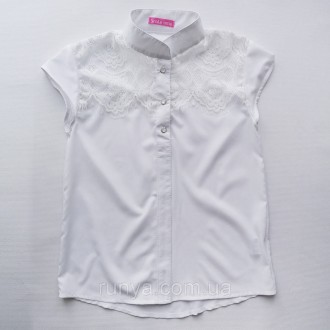 Блузка с коротким рукавом выполнена из легкая струящаяся ткани - софт. Цвет: бел. . фото 2