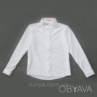 Белая подростковая рубашка на девочку. Рубашка - блузка для девочек из легкого, . . фото 1