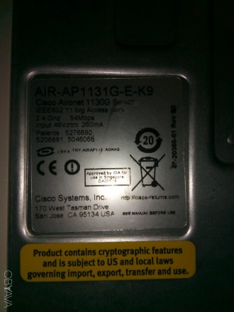 Характеристики AIR-AP1131G-E-K9:
Автономная версия - AP
E - ETSI
Сетевые Стан. . фото 5