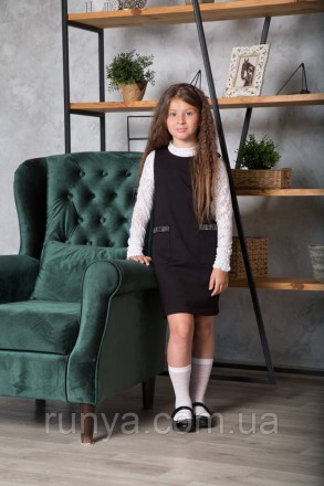 Школьный сарафан для девочки Valentino с карманами, черный. Сарафан выполнен из . . фото 5