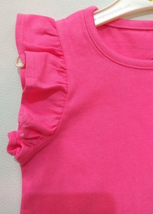 Розовая однотонная майка с оборками на плечиках от английского бренда Next для д. . фото 3