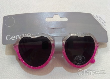 Розовые солнечные блестящие очки - сердечки от английского бренда George для дев. . фото 1