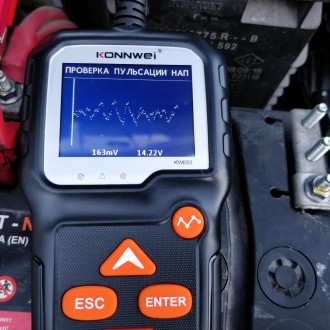 Тестер автомобильного аккумулятора KONNWEI KW650 6 в/12, 100-2000 CCA(последняя . . фото 6