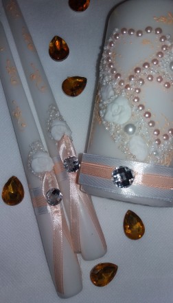 Прекрасный набор свадебных аксессуаров: персиковые свадебные бокалы ручной работ. . фото 3