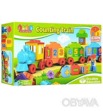Конструктор для малышей с большими деталями Поезд с цифрами, всего 53 детали. Де. . фото 1