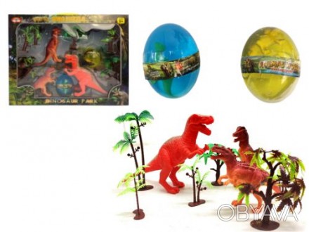 Набор состоит из: резинового Тираннозавра-пищалки, 2-х пластиковых динозавров, 5. . фото 1