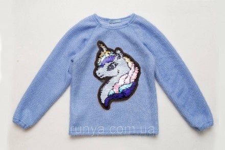 Нарядный детский свитер Pony для девочки, голубой Модный свитер для девочки из п. . фото 2