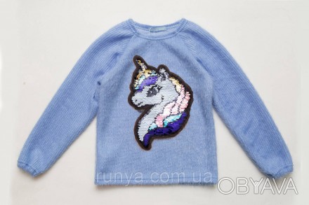 Нарядный детский свитер Pony для девочки, голубой Модный свитер для девочки из п. . фото 1