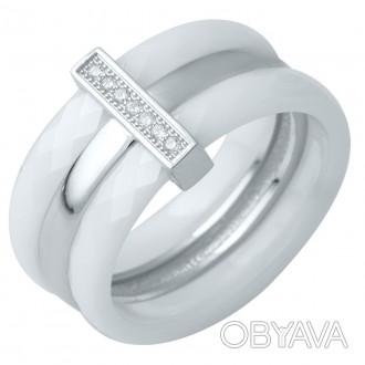 
 
 Родированное серебряное кольцо 925 пробы с керамикой. Родированные украшения. . фото 1