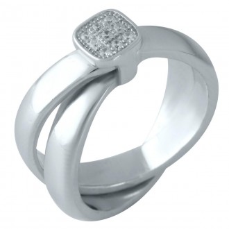
 
 Родированное серебряное кольцо 925 пробы с фианитами. Родированные украшения. . фото 2