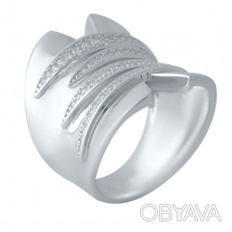 
 
 Родированное серебряное кольцо 925 пробы с фианитами. Родированные украшения. . фото 1