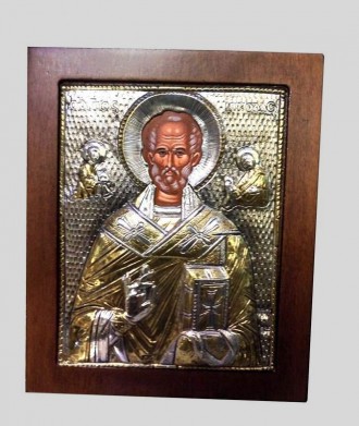 Икона святителя Николая греческая. Риза серебрянная 925 пробы с позолотой. Разме. . фото 2