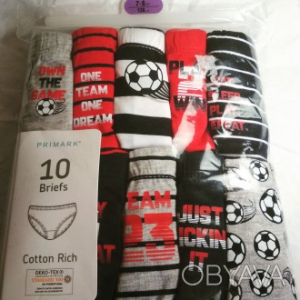 Фирменные трусики для мальчиков с принтом "футбольный мяч" , 10 штук в упаковке.. . фото 1