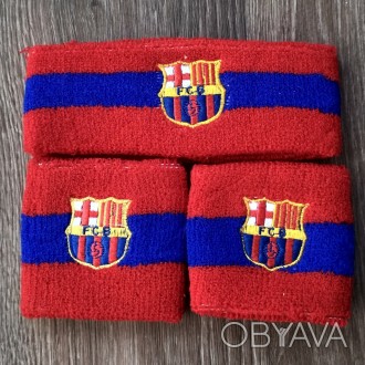 Комплект повязка на голову и напульсники Барселона 
Цвет красный. 
Подходит для . . фото 1