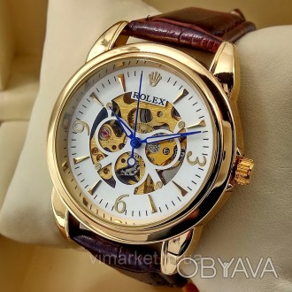 Механические мужские наручные часы скелетоны Rolex золотого цвета с автоподзавод. . фото 1