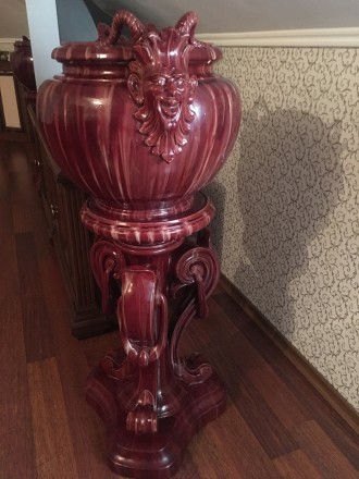 Напольная ваза из фаянса, состоящая из высокой ноги и съёмного кашпо (2 штуки). . фото 2