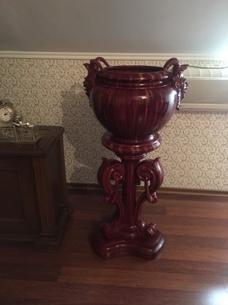 Напольная ваза из фаянса, состоящая из высокой ноги и съёмного кашпо (2 штуки). . фото 3