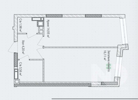 Общая площадь: 41.4м2;
Жилая площадь: 16 м2;
Площадь кухни: 15 м2;
Этаж/этажност. . фото 3