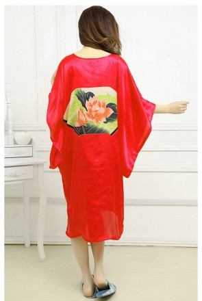 красивое шелковое платье кимоно с элегантным восточным принтом, небольшие разрез. . фото 5