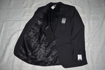 Мужской пиджак NEXT. Цвет черный с вертикальными тонюсенькими белыми полосками. . . фото 7