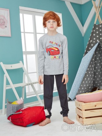  Детская пижама для мальчика (домашний костюм) кофта и брюки. Кофта с круглым вы. . фото 1