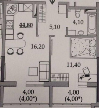 Продается однокомнатная квартира в новом ЖК на Таирово. Общая площадь 45м, кухня. Киевский. фото 6