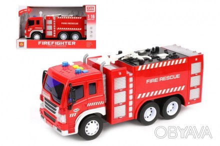 
Пожежна машина інерційна, озвучена, зі світлом, в коробці WY350A р.32,5*12*19см. . фото 1